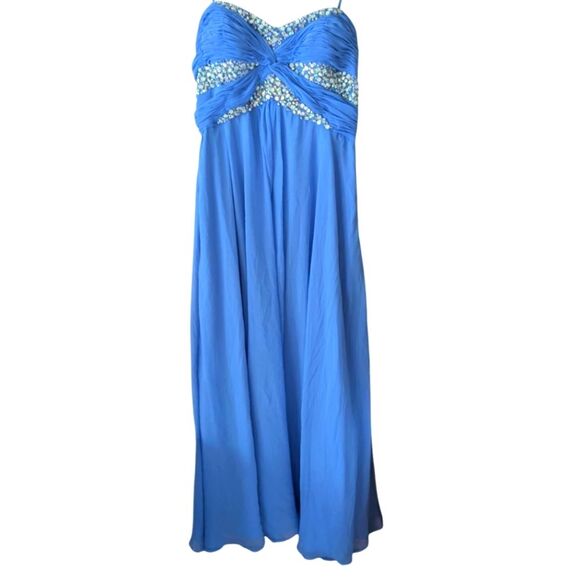 Night Moves Prom Collection Strapless Periwinkle Beaded Sequin Gown Size 14W